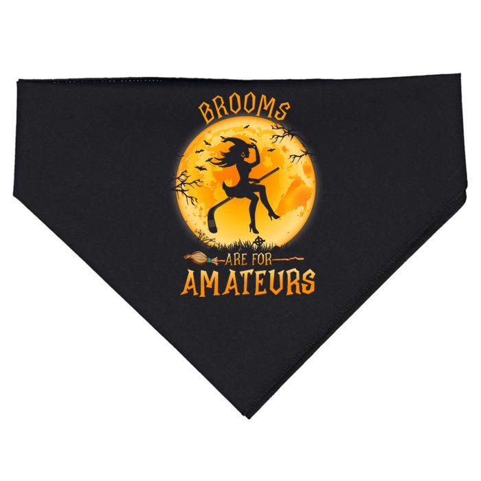 Brooms Are For Amateurs Witch Riding Hockey Stick Halloween USA-Made Doggie Bandana