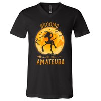 Brooms Are For Amateurs Witch Riding Hockey Stick Halloween V-Neck T-Shirt