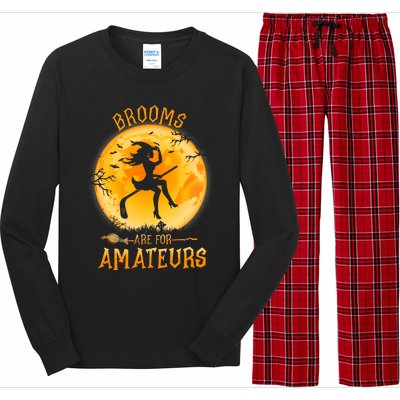 Brooms Are For Amateurs Witch Riding Hockey Stick Halloween Long Sleeve Pajama Set