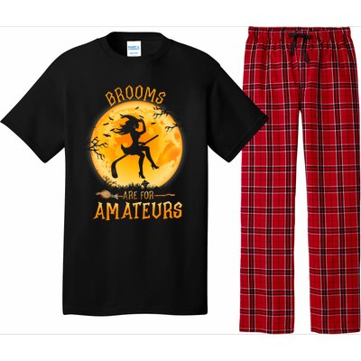 Brooms Are For Amateurs Witch Riding Hockey Stick Halloween Pajama Set