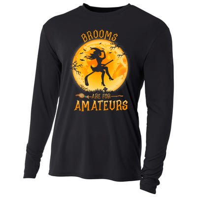 Brooms Are For Amateurs Witch Riding Hockey Stick Halloween Cooling Performance Long Sleeve Crew