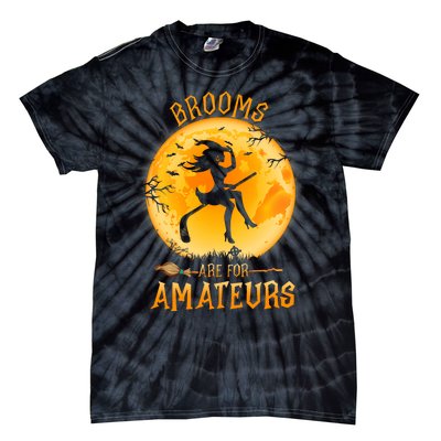 Brooms Are For Amateurs Witch Riding Hockey Stick Halloween Tie-Dye T-Shirt