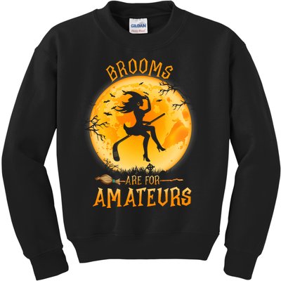 Brooms Are For Amateurs Witch Riding Hockey Stick Halloween Kids Sweatshirt