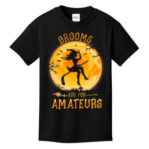 Brooms Are For Amateurs Witch Riding Hockey Stick Halloween Kids T-Shirt