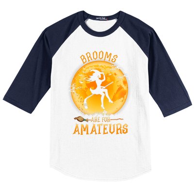 Brooms Are For Amateurs Witch Riding Hockey Stick Halloween Baseball Sleeve Shirt