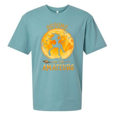 Brooms Are For Amateurs Witch Riding Hockey Stick Halloween Sueded Cloud Jersey T-Shirt