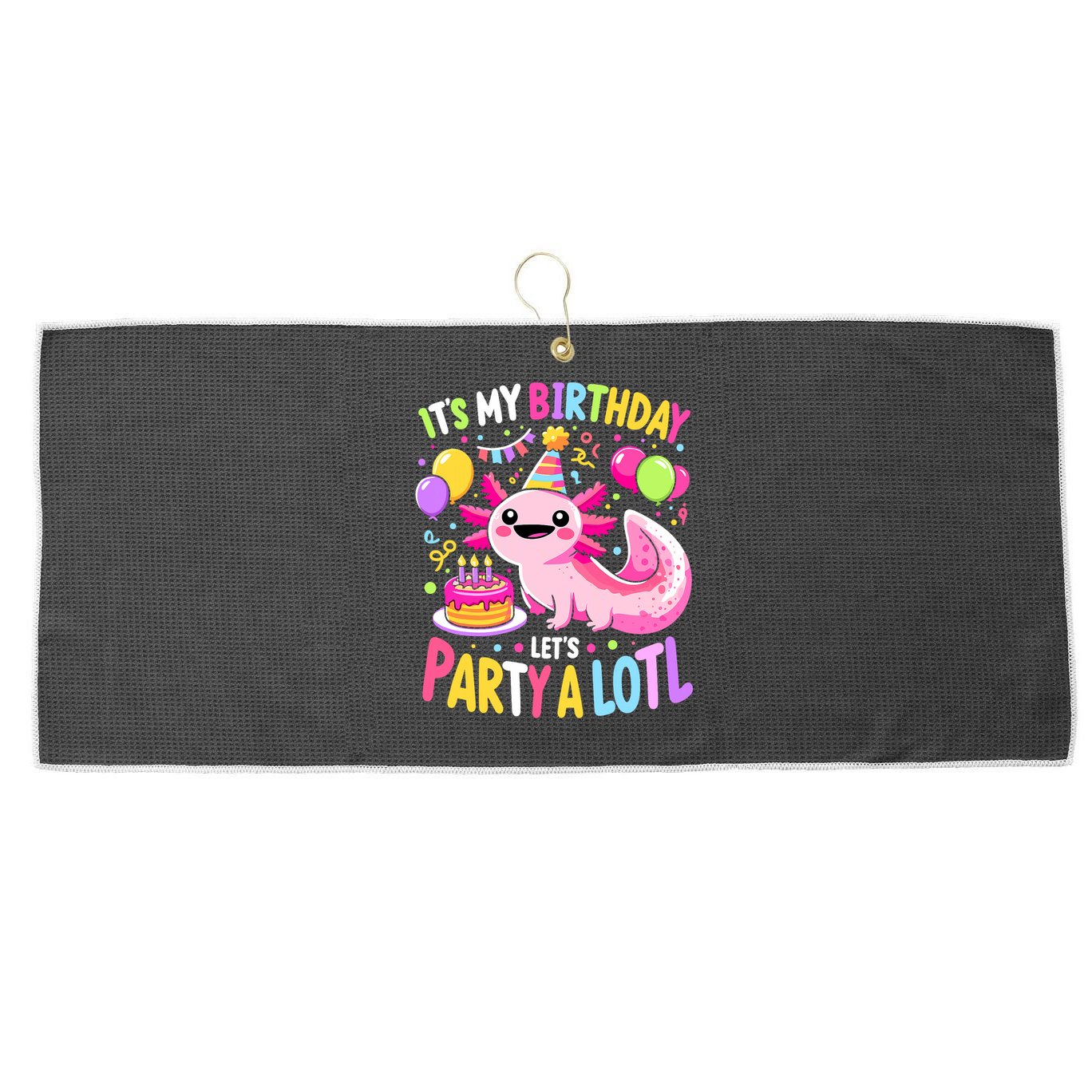 Birthday Axolotl Fun Party Kawaii Axolotl Large Microfiber Waffle Golf Towel