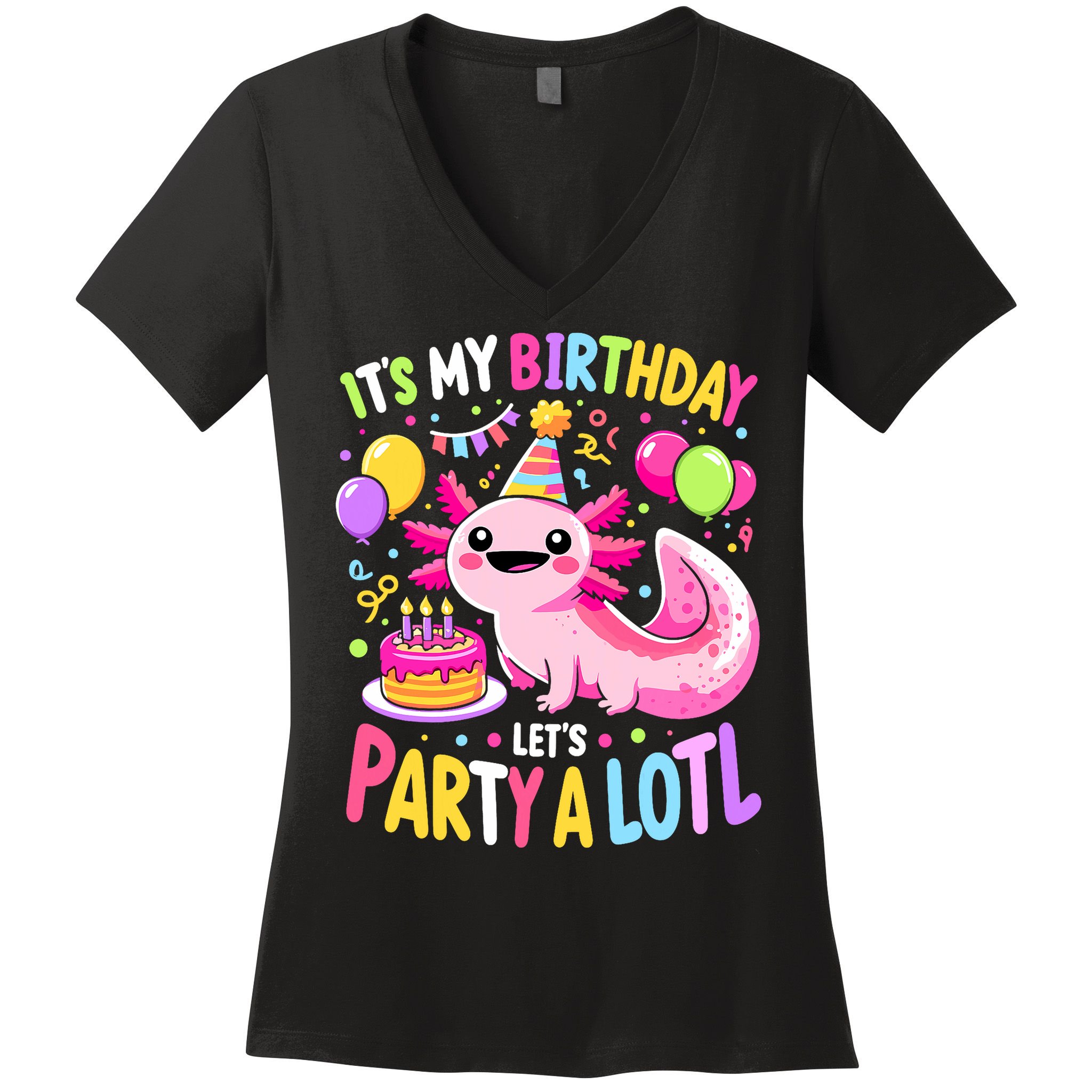 Birthday Axolotl Fun Party Kawaii Axolotl Women's V-Neck T-Shirt
