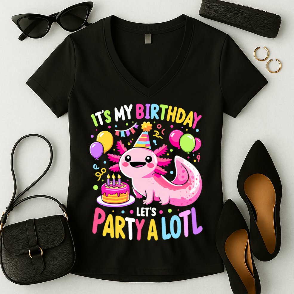 Birthday Axolotl Fun Party Kawaii Axolotl Women's V-Neck T-Shirt