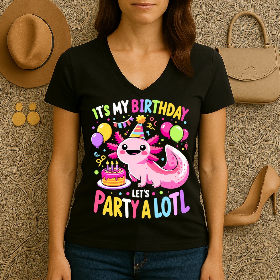 Birthday Axolotl Fun Party Kawaii Axolotl Women's V-Neck T-Shirt