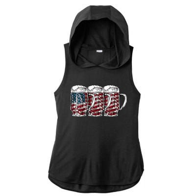 Beer American Flag 4th of July Drinking Beer Patriotic Lover Ladies PosiCharge Tri-Blend Wicking Draft Hoodie Tank