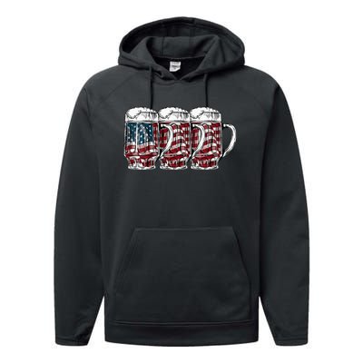 Beer American Flag 4th of July Drinking Beer Patriotic Lover Performance Fleece Hoodie