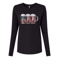 Beer American Flag 4th of July Drinking Beer Patriotic Lover Womens Cotton Relaxed Long Sleeve T-Shirt