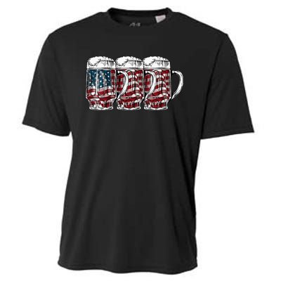 Beer American Flag 4th of July Drinking Beer Patriotic Lover Cooling Performance Crew T-Shirt