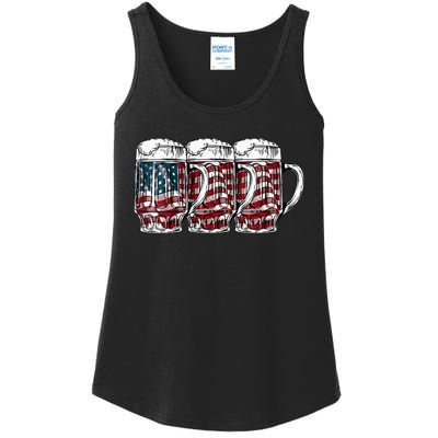 Beer American Flag 4th of July Drinking Beer Patriotic Lover Ladies Essential Tank