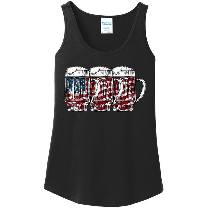 Beer American Flag 4th of July Drinking Beer Patriotic Lover Ladies Essential Tank