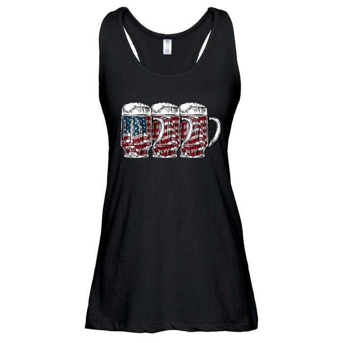 Beer American Flag 4th of July Drinking Beer Patriotic Lover Ladies Essential Flowy Tank