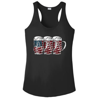 Beer American Flag 4th of July Drinking Beer Patriotic Lover Ladies PosiCharge Competitor Racerback Tank