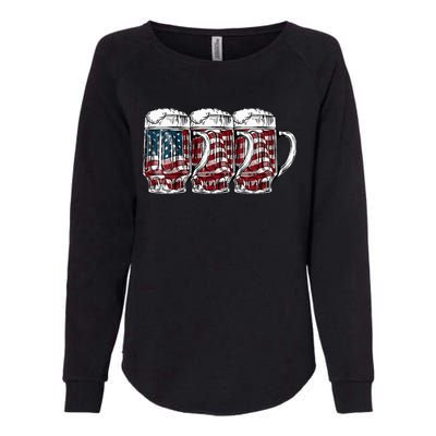 Beer American Flag 4th of July Drinking Beer Patriotic Lover Womens California Wash Sweatshirt