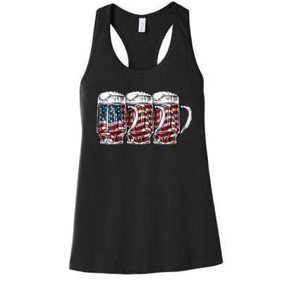 Beer American Flag 4th of July Drinking Beer Patriotic Lover Women's Racerback Tank