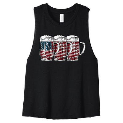 Beer American Flag 4th of July Drinking Beer Patriotic Lover Women's Racerback Cropped Tank