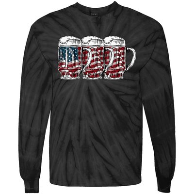 Beer American Flag 4th of July Drinking Beer Patriotic Lover Tie-Dye Long Sleeve Shirt