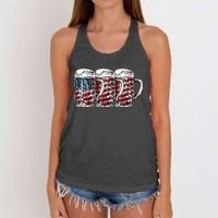 Beer American Flag 4th of July Drinking Beer Patriotic Lover Women's Knotted Racerback Tank