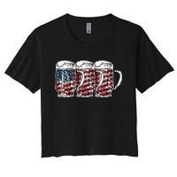 Beer American Flag 4th of July Drinking Beer Patriotic Lover Women's Crop Top Tee