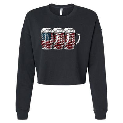 Beer American Flag 4th of July Drinking Beer Patriotic Lover Cropped Pullover Crew