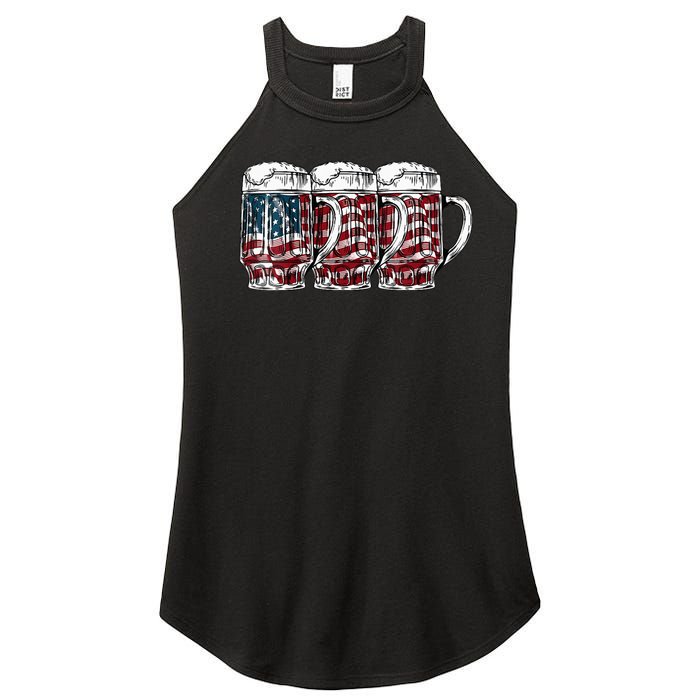 Beer American Flag 4th of July Drinking Beer Patriotic Lover Women's Perfect Tri Rocker Tank