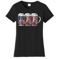 Beer American Flag 4th of July Drinking Beer Patriotic Lover Women's T-Shirt