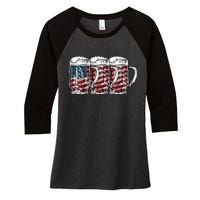 Beer American Flag 4th of July Drinking Beer Patriotic Lover Women's Tri-Blend 3/4-Sleeve Raglan Shirt