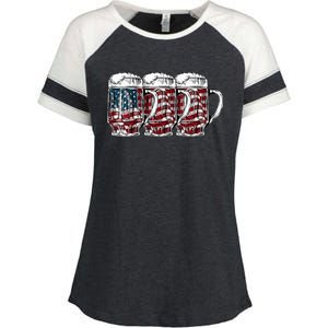 Beer American Flag 4th of July Drinking Beer Patriotic Lover Enza Ladies Jersey Colorblock Tee