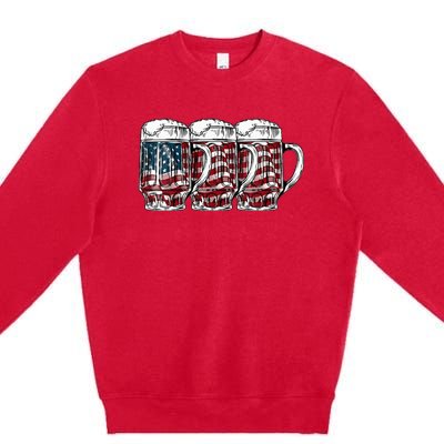 Beer American Flag 4th of July Drinking Beer Patriotic Lover Premium Crewneck Sweatshirt