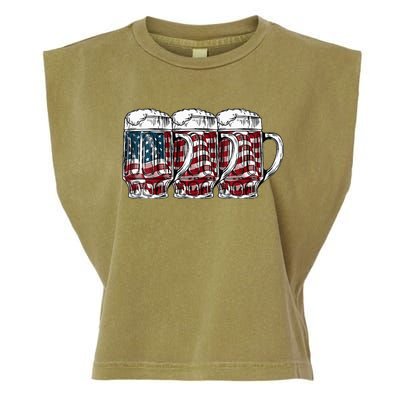 Beer American Flag 4th of July Drinking Beer Patriotic Lover Garment-Dyed Women's Muscle Tee