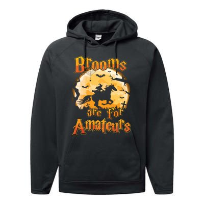 Brooms Are For Amateurs Horse Funny Halloween Costume Long Sleeve Performance Fleece Hoodie