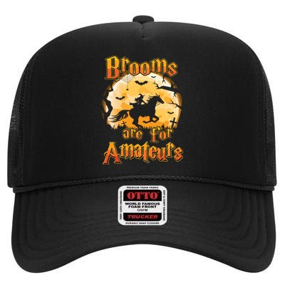 Brooms Are For Amateurs Horse Funny Halloween Costume Long Sleeve High Crown Mesh Back Trucker Hat