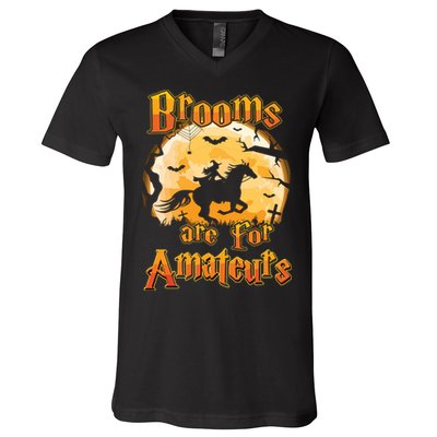 Brooms Are For Amateurs Horse Funny Halloween Costume Long Sleeve V-Neck T-Shirt