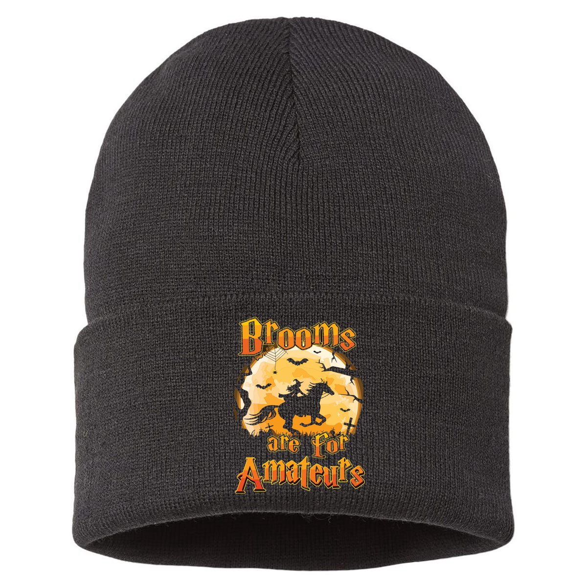 Brooms Are For Amateurs Horse Funny Halloween Costume Long Sleeve Sustainable Knit Beanie
