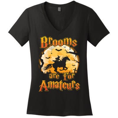 Brooms Are For Amateurs Horse Funny Halloween Costume Long Sleeve Women's V-Neck T-Shirt