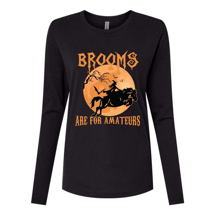 Brooms Are For Amateurs Horse Riding Funny Halloween Costume Womens Cotton Relaxed Long Sleeve T-Shirt