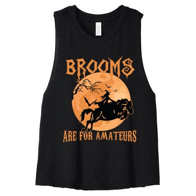 Brooms Are For Amateurs Horse Riding Funny Halloween Costume Women's Racerback Cropped Tank