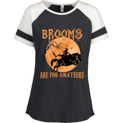 Brooms Are For Amateurs Horse Riding Funny Halloween Costume Enza Ladies Jersey Colorblock Tee