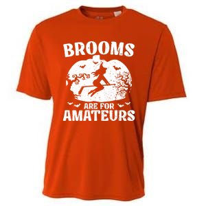 Brooms Are For Amateurs Hockey Stick Pumpkin Hockey Cooling Performance Crew T-Shirt