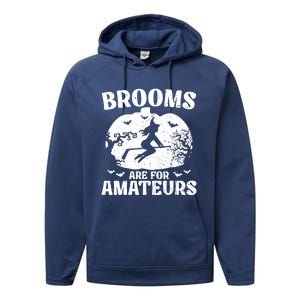 Brooms Are For Amateurs Hockey Stick Pumpkin Hockey Performance Fleece Hoodie