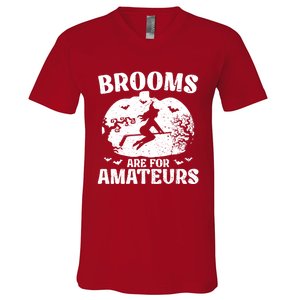 Brooms Are For Amateurs Hockey Stick Pumpkin Hockey V-Neck T-Shirt