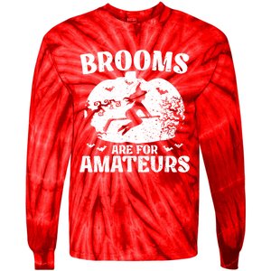 Brooms Are For Amateurs Hockey Stick Pumpkin Hockey Tie-Dye Long Sleeve Shirt