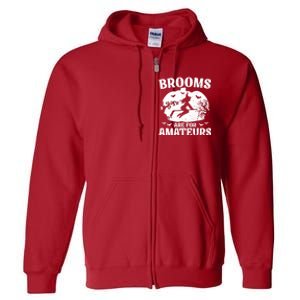 Brooms Are For Amateurs Hockey Stick Pumpkin Hockey Full Zip Hoodie