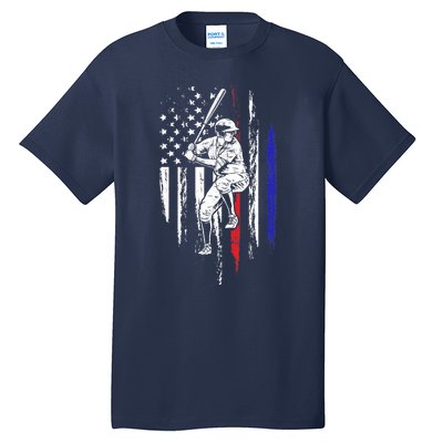 Baseball American Flag Batter Hitting USA 4th Of July Gift Tall T-Shirt