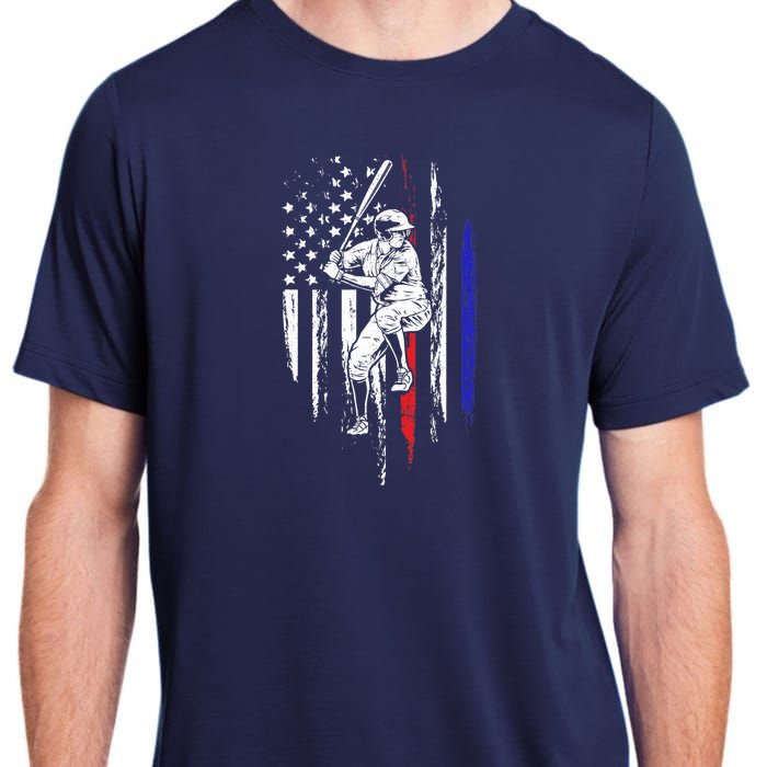 Baseball American Flag Batter Hitting USA 4th Of July Gift Adult ChromaSoft Performance T-Shirt